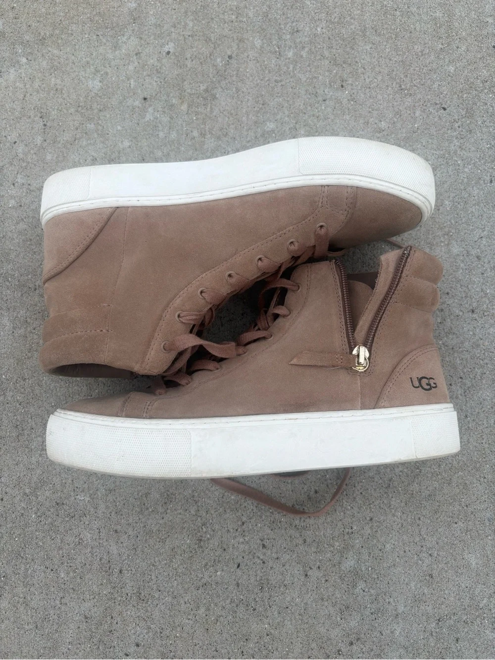 UGG Taupe Suede High-Top Casual Sneakers with Side Zip